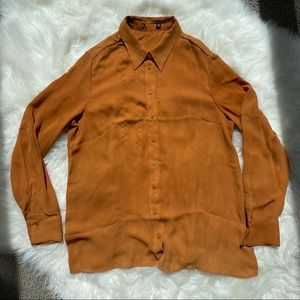 Zara Marigold Mesh Button Down Shirt